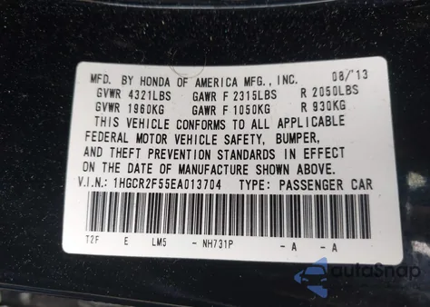 2014 Honda Accord Sport из США, поврежденный, VIN 1HGCR2F55EA013704